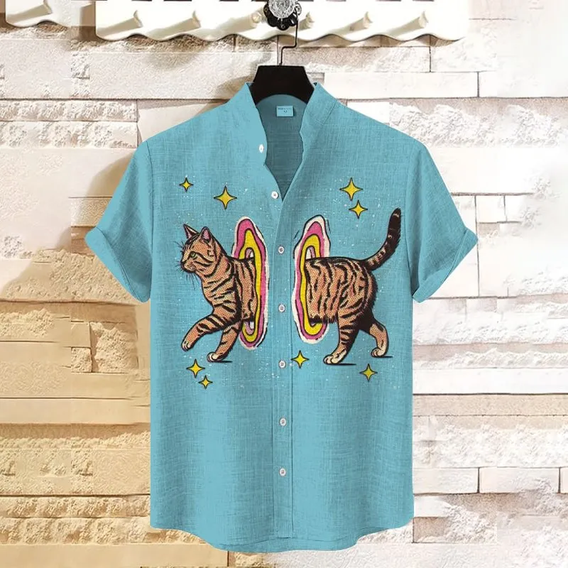 Men's Funny Shuttle Cat Print Shirt