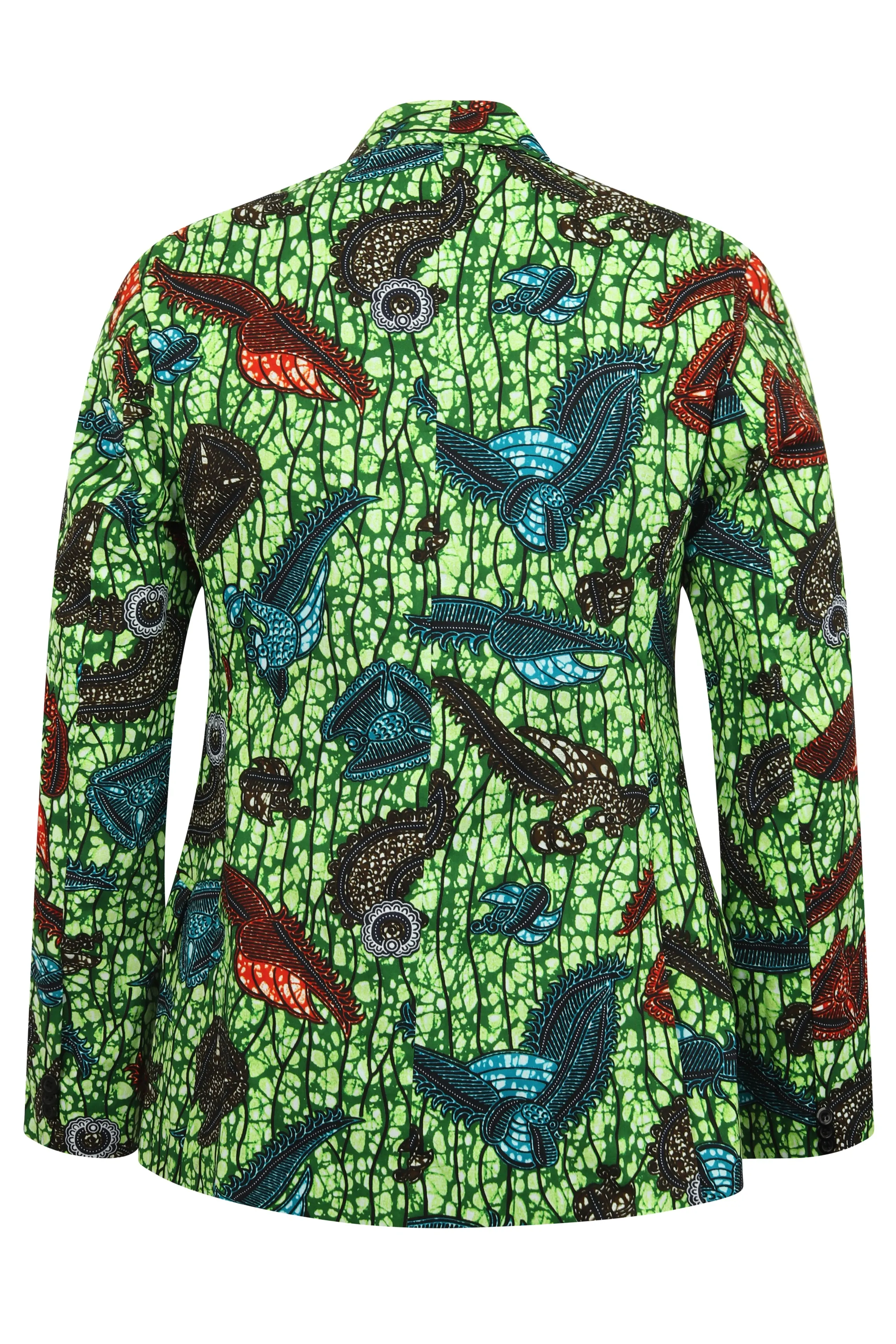 Men's Green African Print Blazer-Joshua 2 Button 'Sea King'