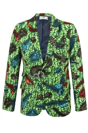 Men's Green African Print Blazer-Joshua 2 Button 'Sea King'