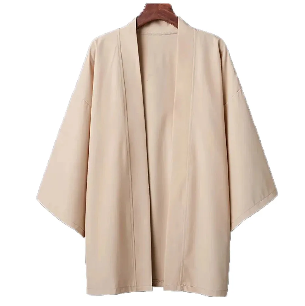 Men's Japanese Kimono Shirts Casual Open Stitch Lightweight Yukata Fashion Black Cardigan 3/4 Sleeve Outwear for Summer Vacation