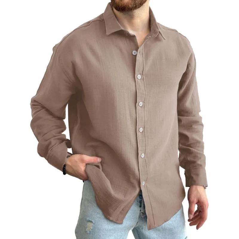 Men's Solid Long Sleeve Lapel Shirt