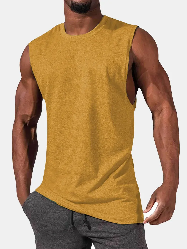 Men's T-Shirt Muscle Man Athletic Rambler Solid Color Top Sleeveless T-Shirt