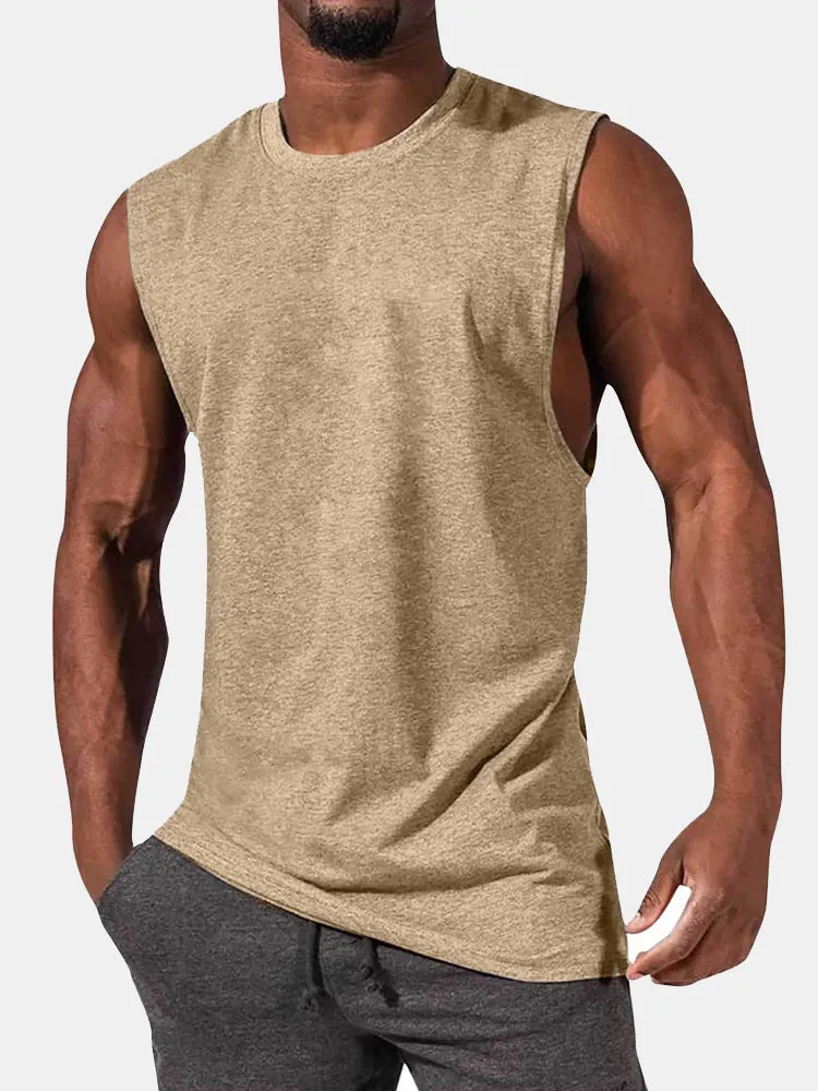 Men's T-Shirt Muscle Man Athletic Rambler Solid Color Top Sleeveless T-Shirt