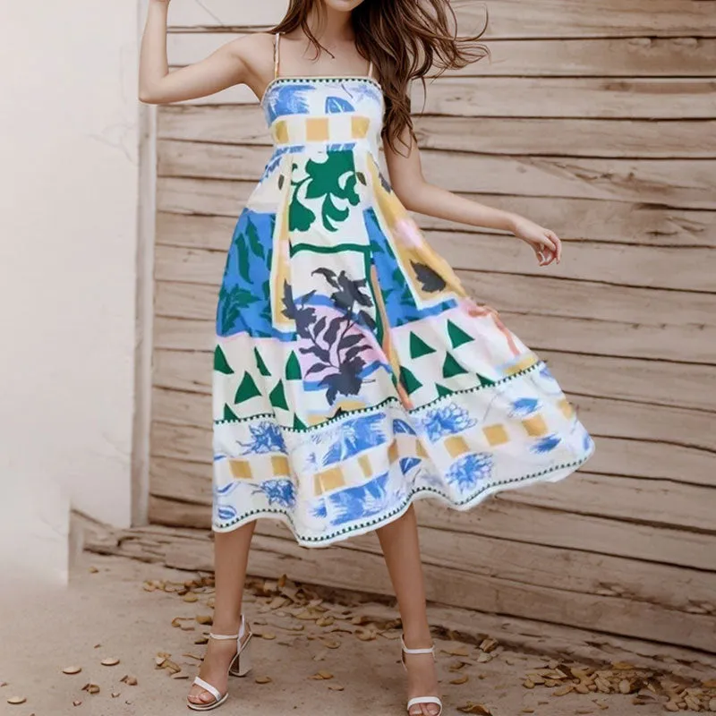 MOMENTLOVER 2025 women's clothing New autumn new sexy pendulum dress graffiti print sleeveless suspender dress
