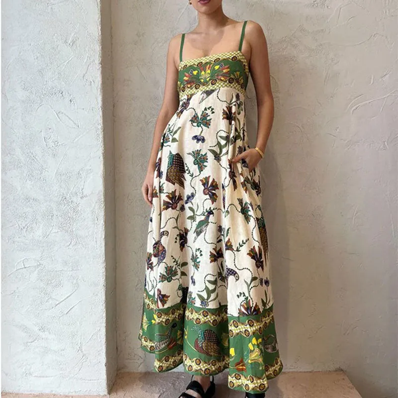 MOMENTLOVER 2025 women's clothing New autumn new sexy pendulum dress graffiti print sleeveless suspender dress