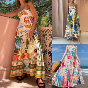 MOMENTLOVER 2025 women's clothing New autumn new sexy pendulum dress graffiti print sleeveless suspender dress