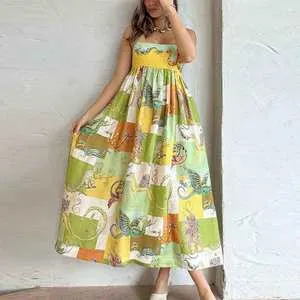 MOMENTLOVER 2025 women's clothing New autumn new sexy pendulum dress graffiti print sleeveless suspender dress