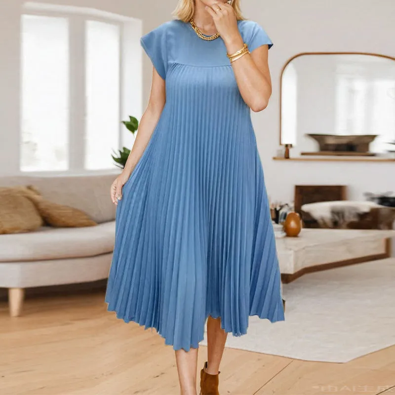 MOMENTLOVER New autumn new   2025 women's clothing elegant fashion round neck sleeveless pleated long dress