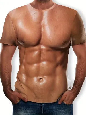 Muscle 3d Pattern, Men's Novelty T-shirt, Trendy Funny Tees For Summer