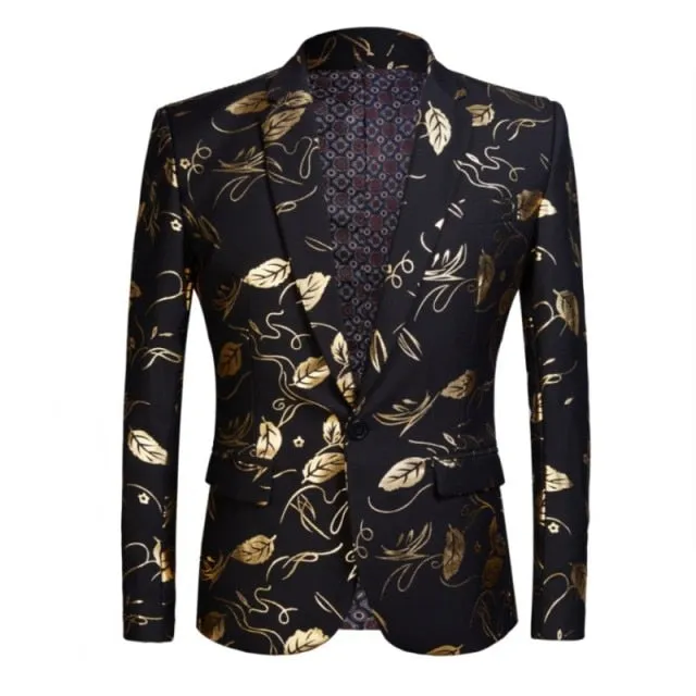 New  Gilding suit men High quality printed casual tuxedo wedding men's suit summer fashion party suit jacket