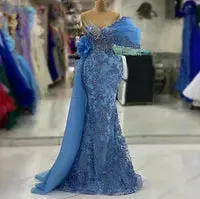 One Shoulder Evening Gown Sexy Lace Crystal Tassels Mermaid Dresses Sequined Lace Sleeveless Prom Dress Formal Custom Made
