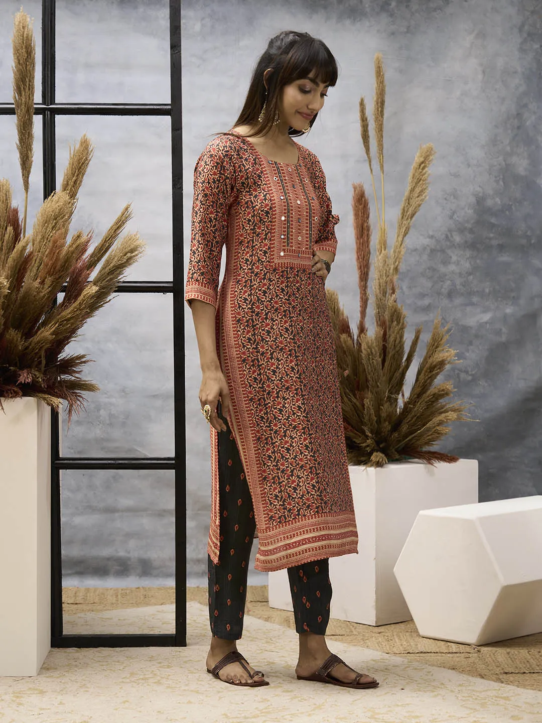 Orange Kurta Set - Women Chanderi Silk Comfort Kurta Set with Dupatta - Zola