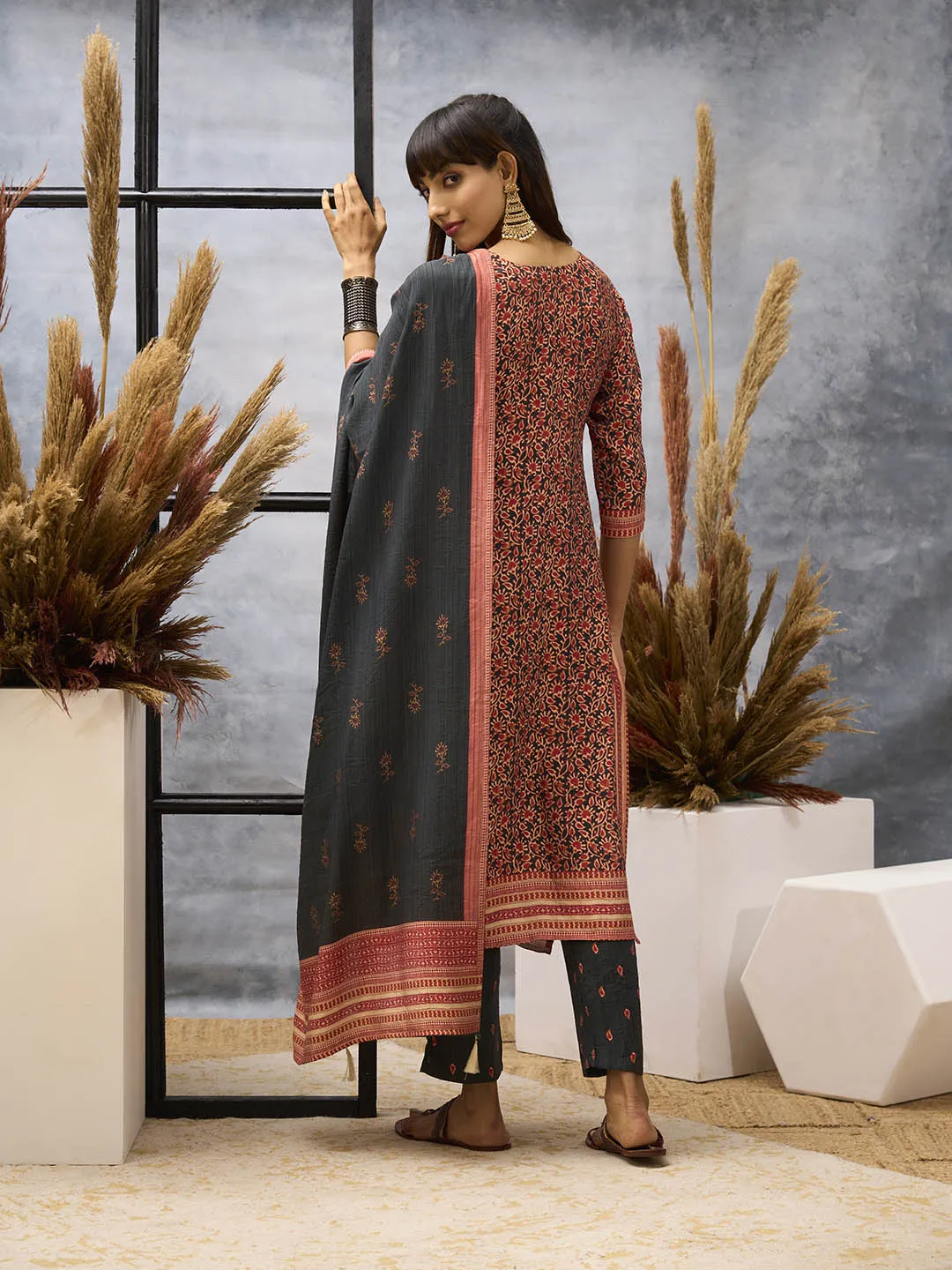 Orange Kurta Set - Women Chanderi Silk Comfort Kurta Set with Dupatta - Zola
