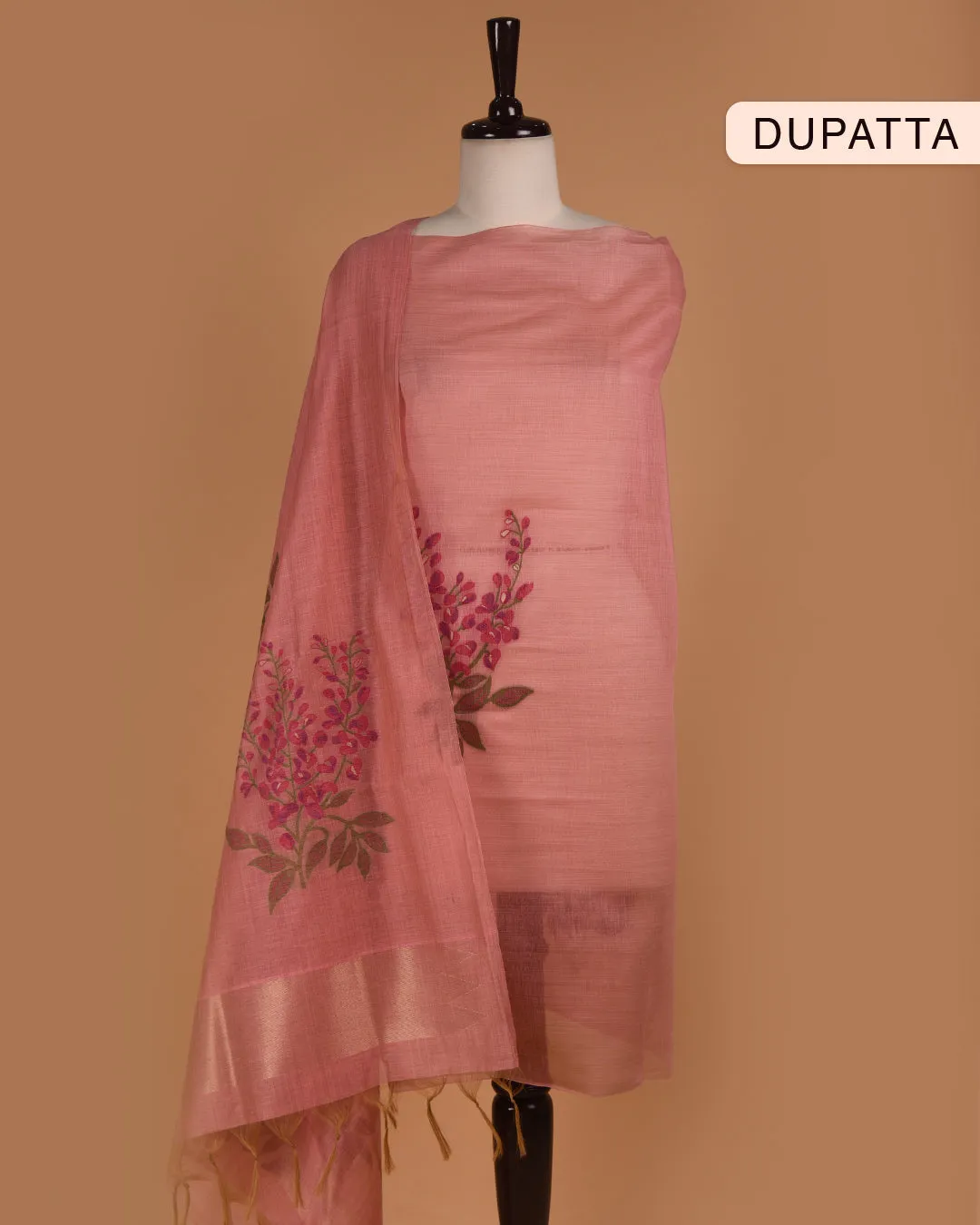 Pink Chanderi Silk Blend Woven Unstitched Suit Fabric Set With Chanderi Silk Dupatta