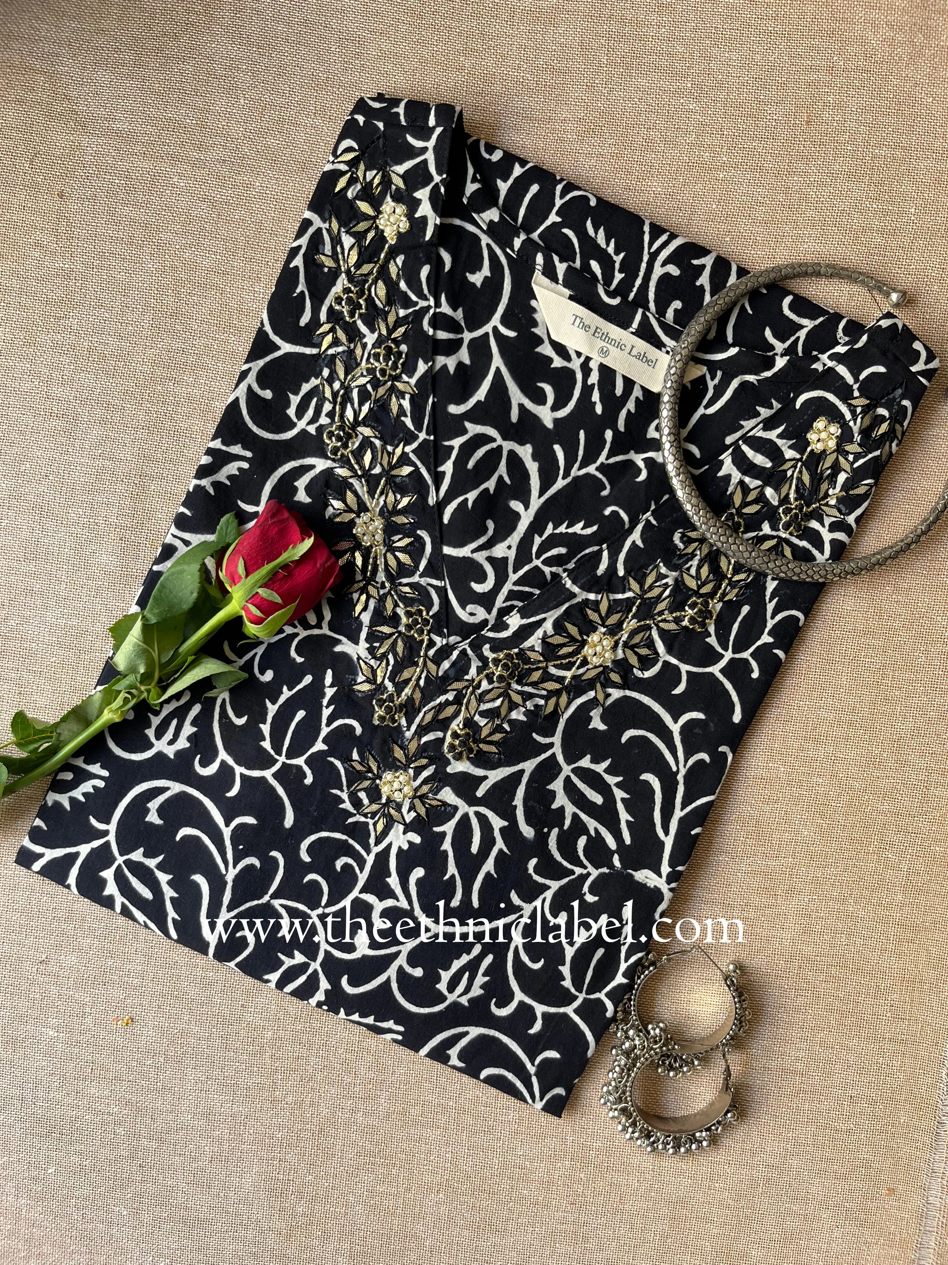 "Shabnam" Hand Embroidered Block Printed Cotton kurta