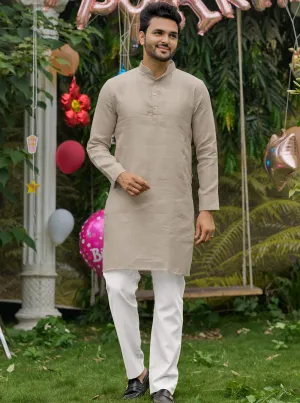 Royal Cream Men Linen Cotton Kurta pyjama