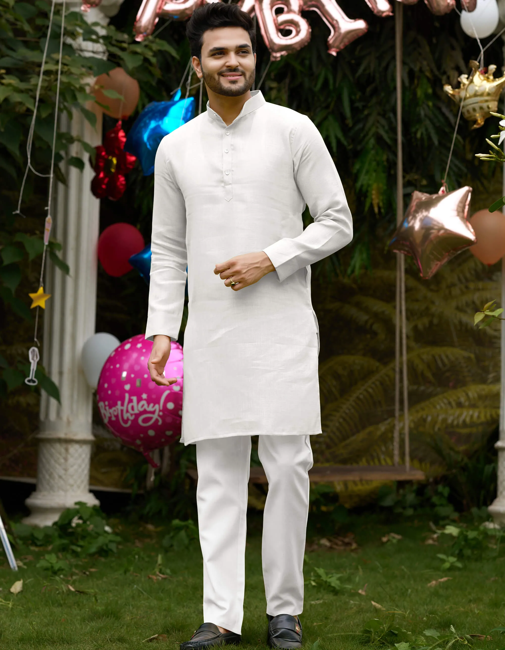 Royal Men Linen Cotton White Kurta pyjama