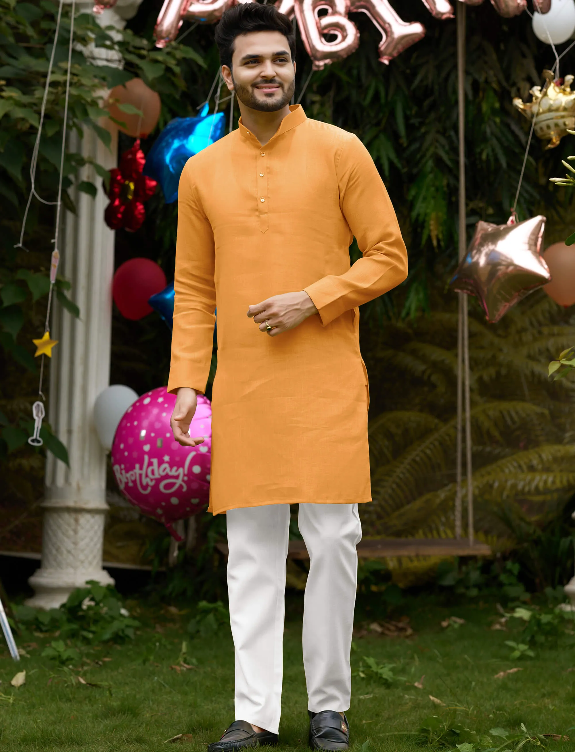 Royal Men Linen Cotton Yellow Kurta pyjama