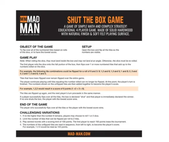 Shut The Box Game