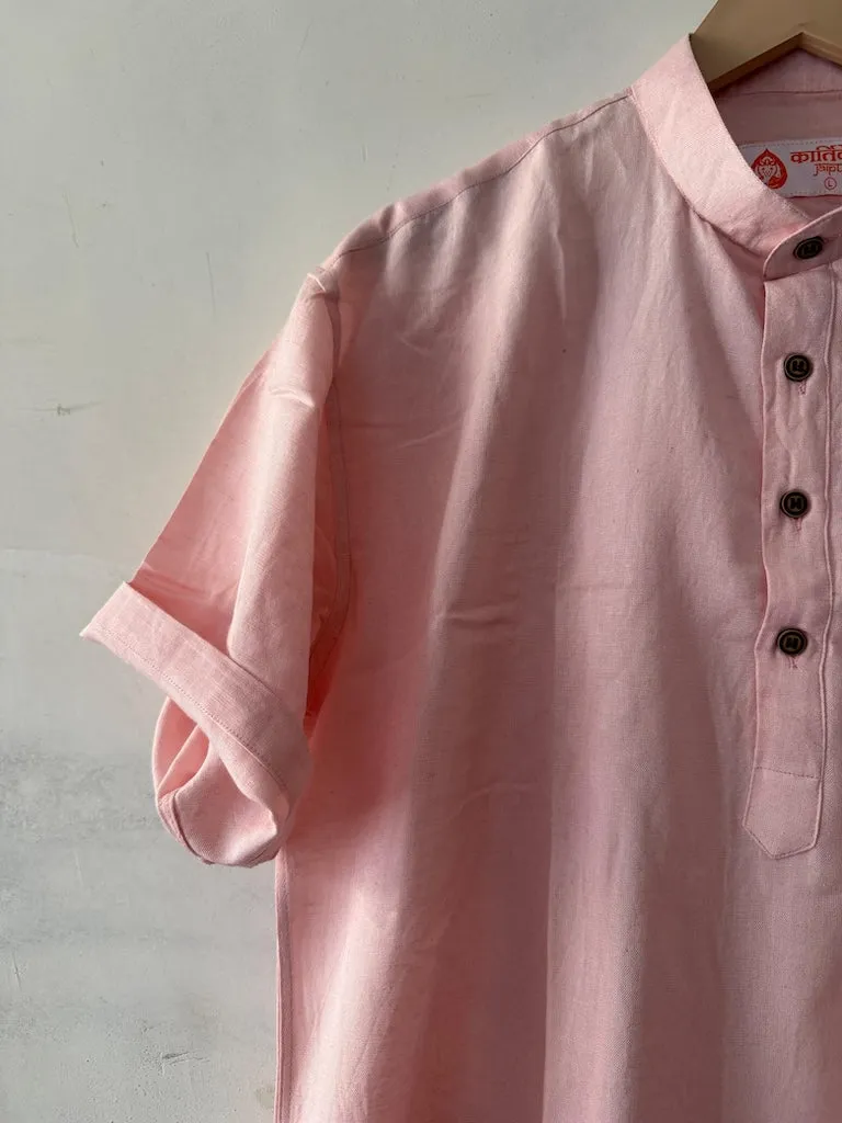 Solid Half Sleeve Cotton Short Kurta for Men