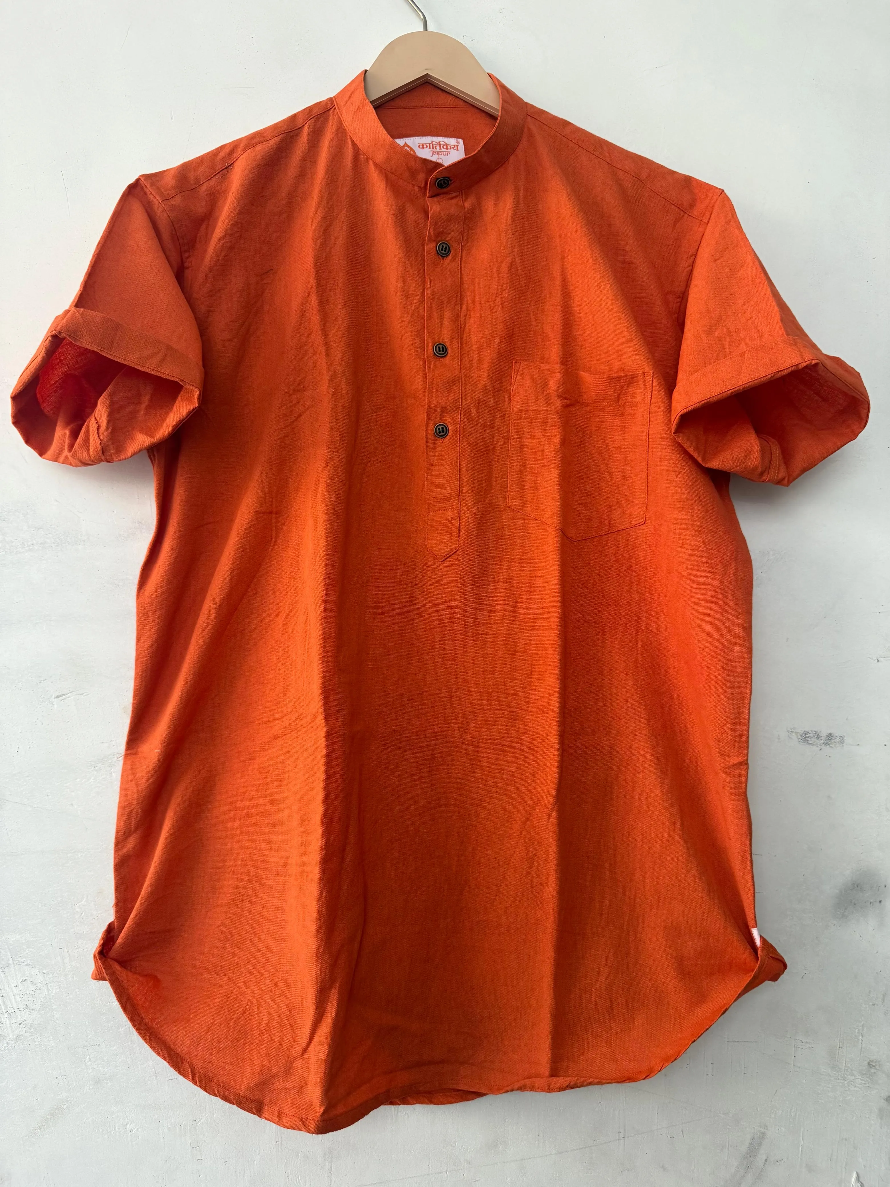 Solid Half Sleeve Cotton Short Kurta for Men