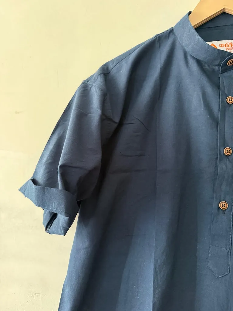 Solid Half Sleeve Cotton Short Kurta for Men