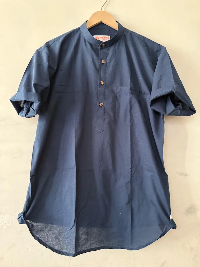 Solid Half Sleeve Cotton Short Kurta for Men