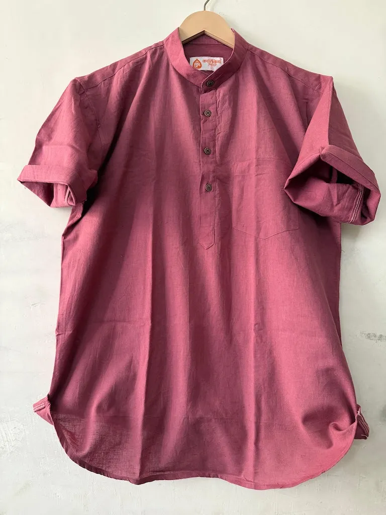 Solid Half Sleeve Cotton Short Kurta for Men
