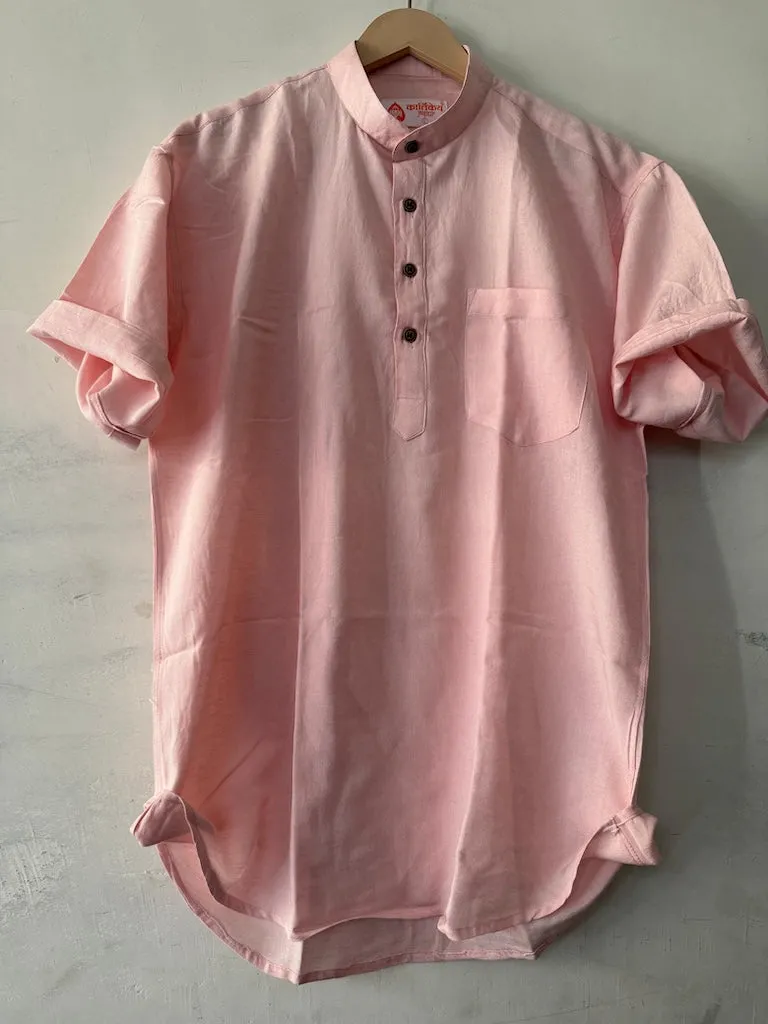Solid Half Sleeve Cotton Short Kurta for Men