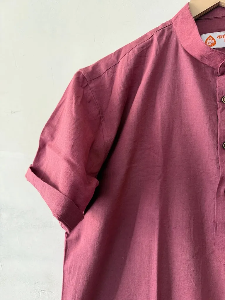 Solid Half Sleeve Cotton Short Kurta for Men
