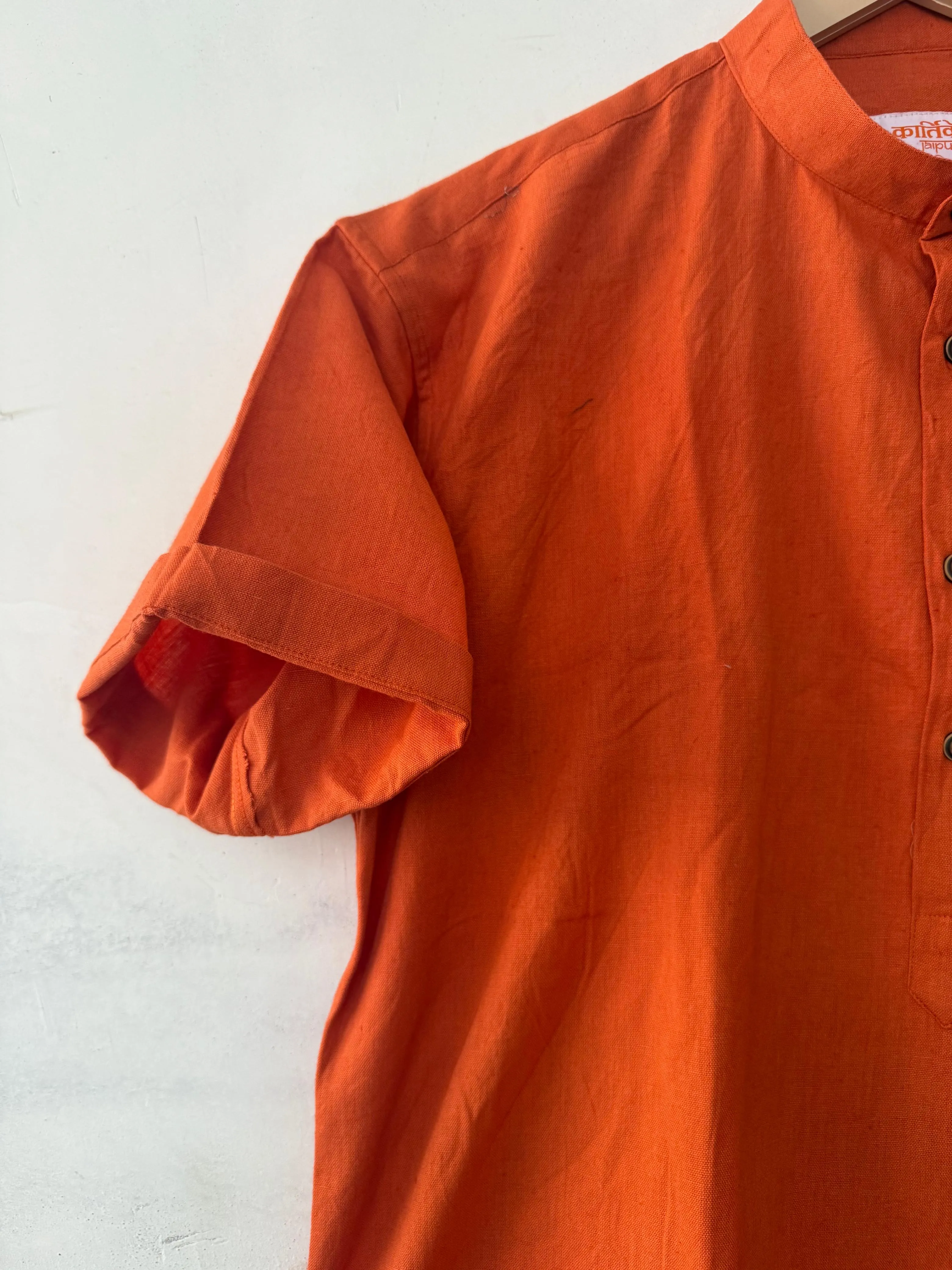 Solid Half Sleeve Cotton Short Kurta for Men