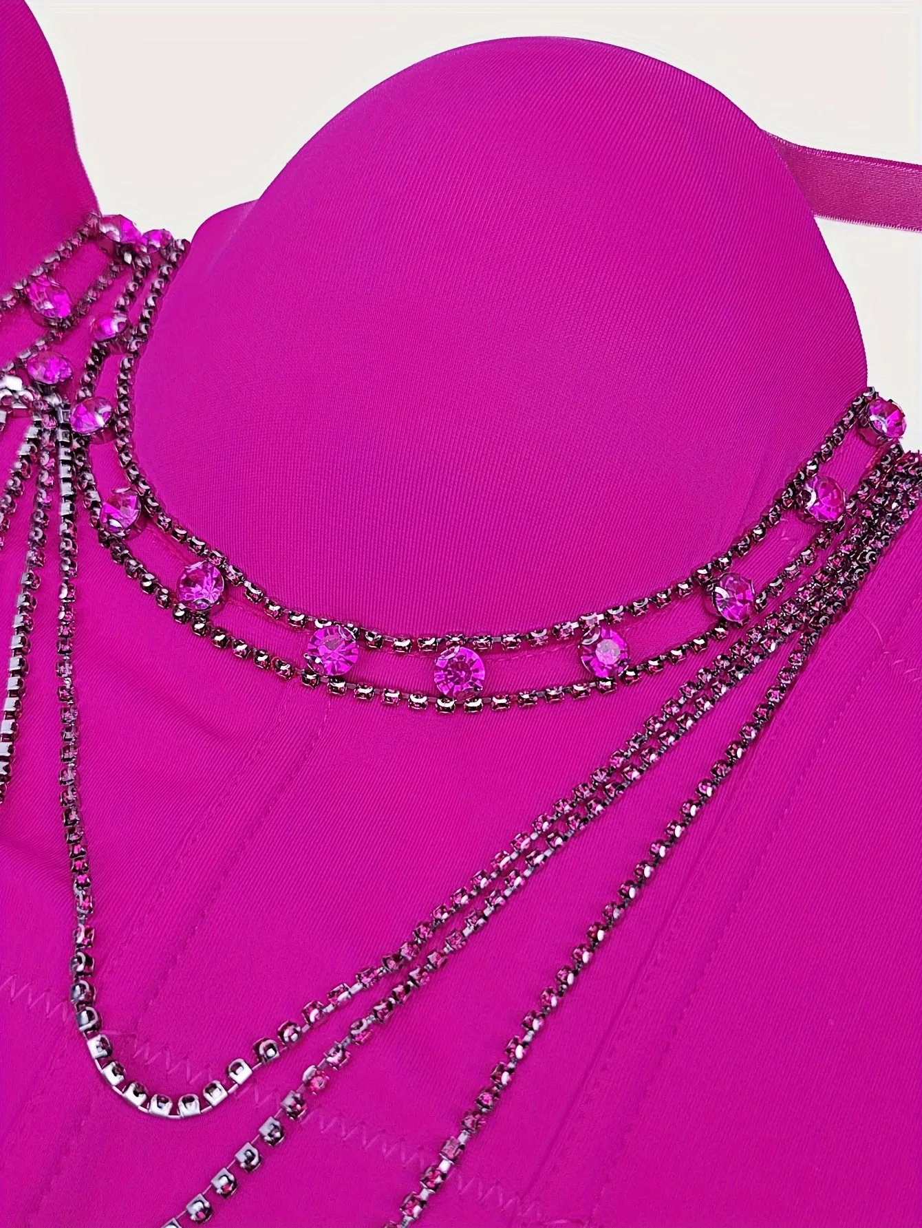 Solid Rhinestone Chain Detail Corset Cami Top, Elegant Sleeveless Sweetheart Neck Buckle Back Crop Slim Top, Women's Clothing