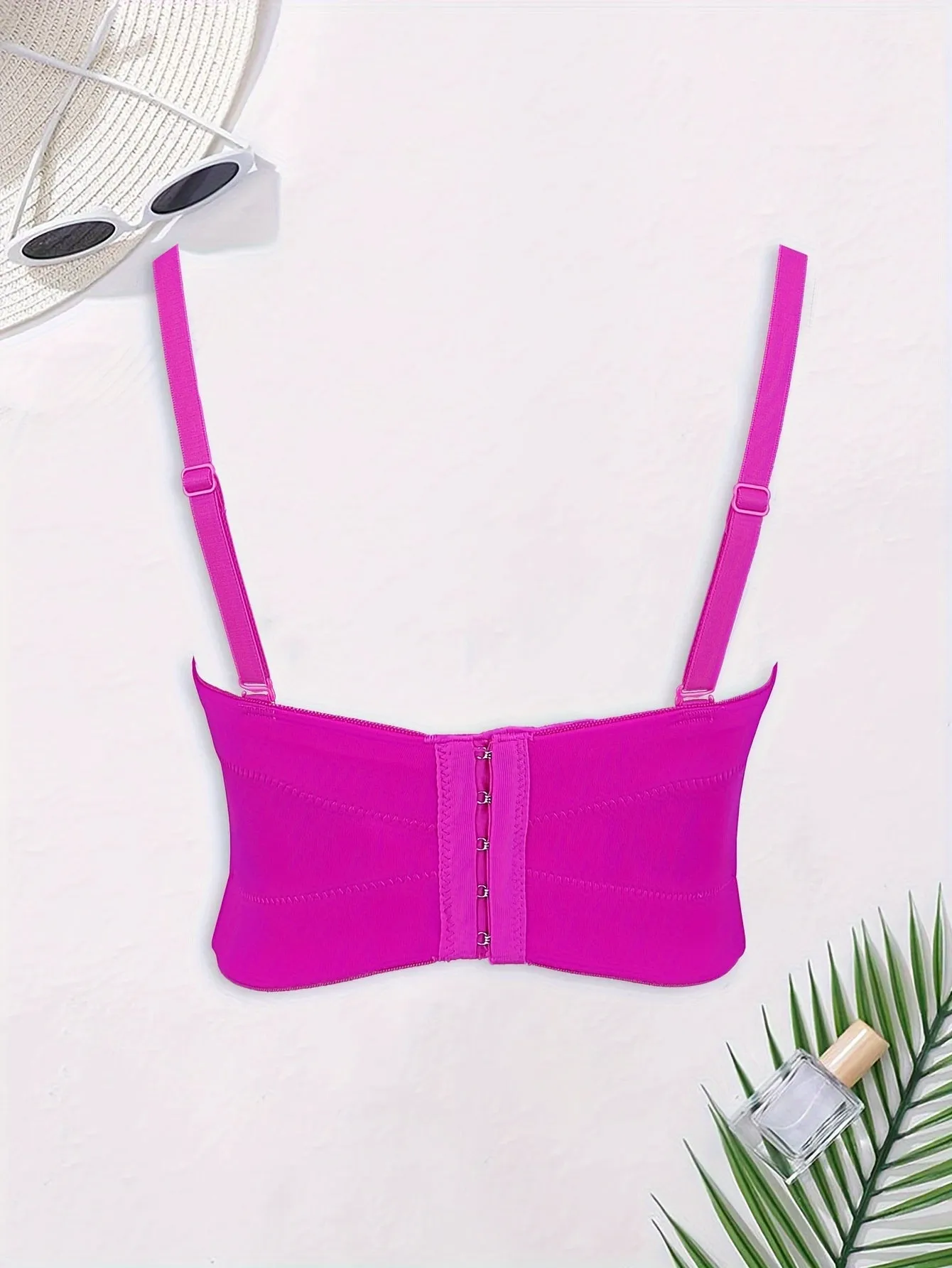 Solid Rhinestone Chain Detail Corset Cami Top, Elegant Sleeveless Sweetheart Neck Buckle Back Crop Slim Top, Women's Clothing