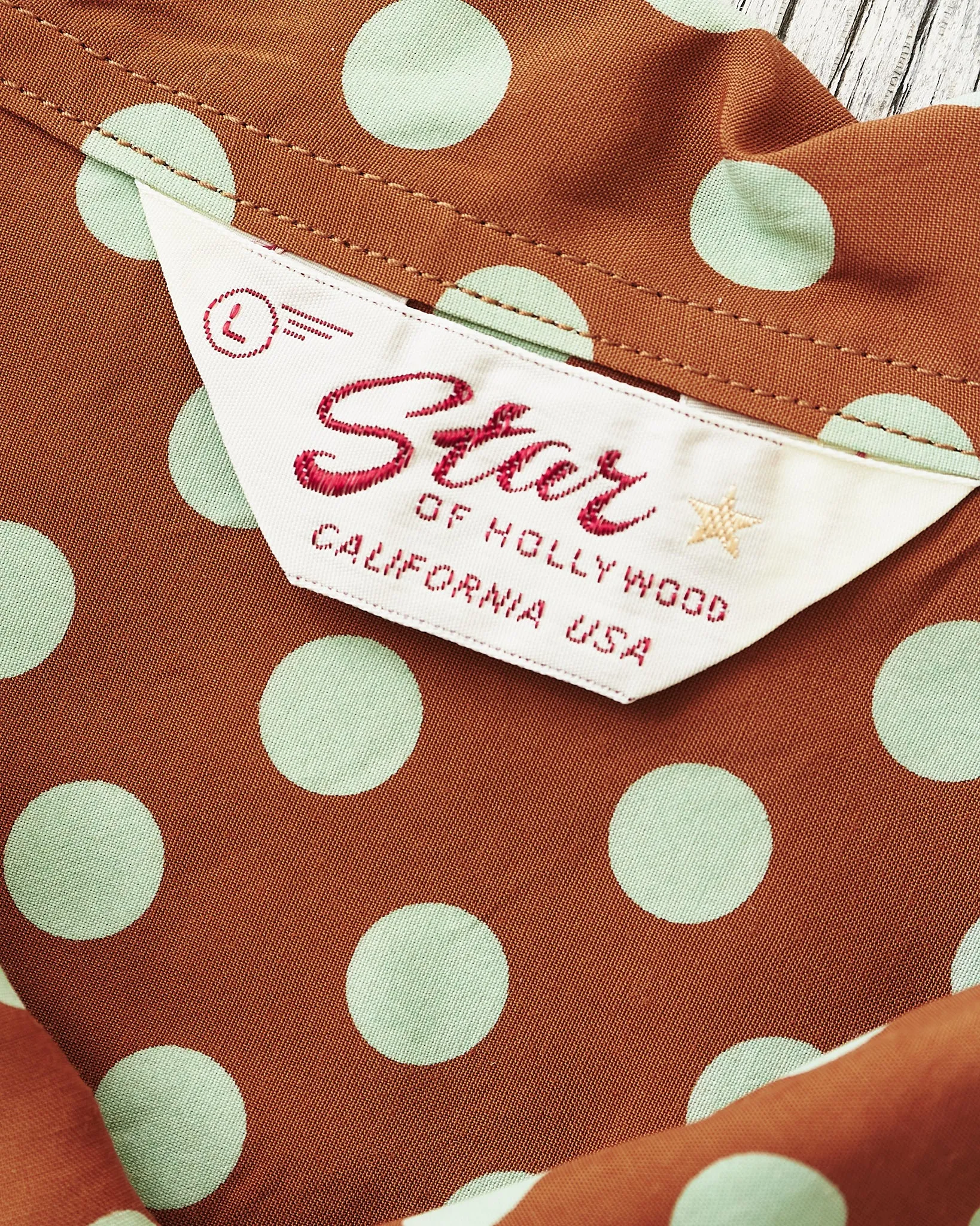 Star of Hollywood Rayon Long Sleeved Open Shirt "Polka Dot" Brown SH29315