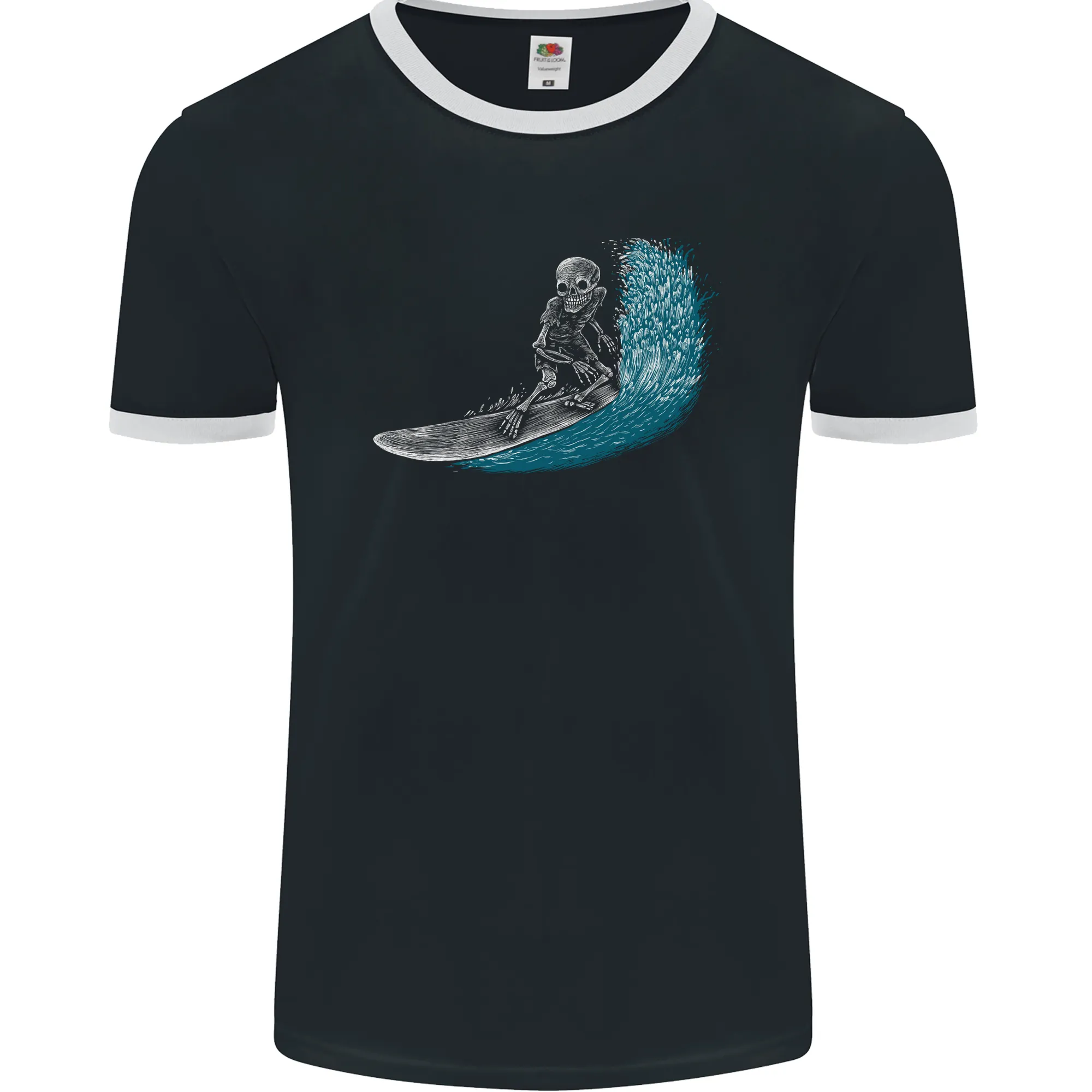 Surfing Skeleton Surf Skull Mens Ringer T-Shirt FotL