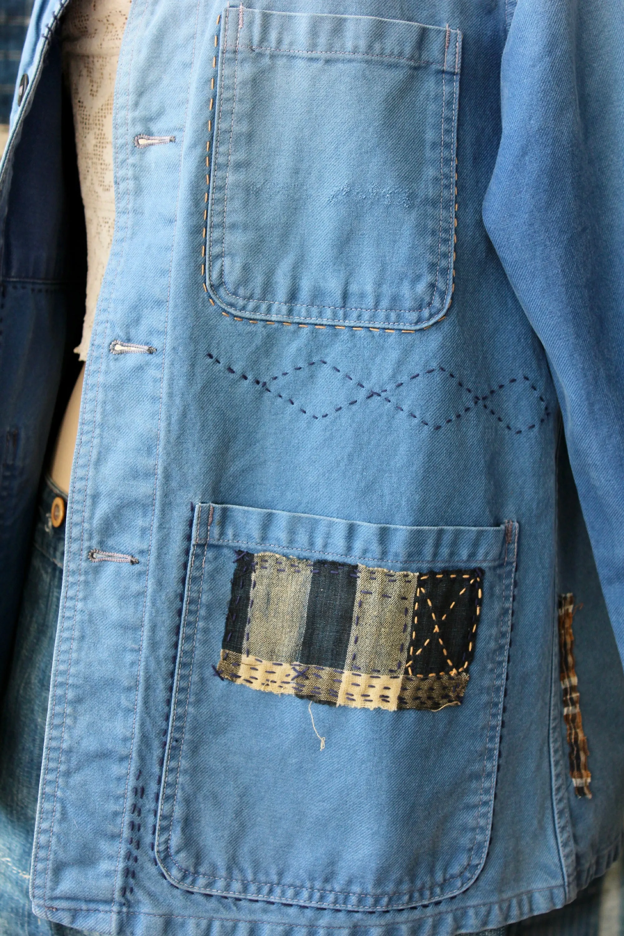 The Highlands Foundry Sashiko Stitch Indigo Chore Jacket THF115