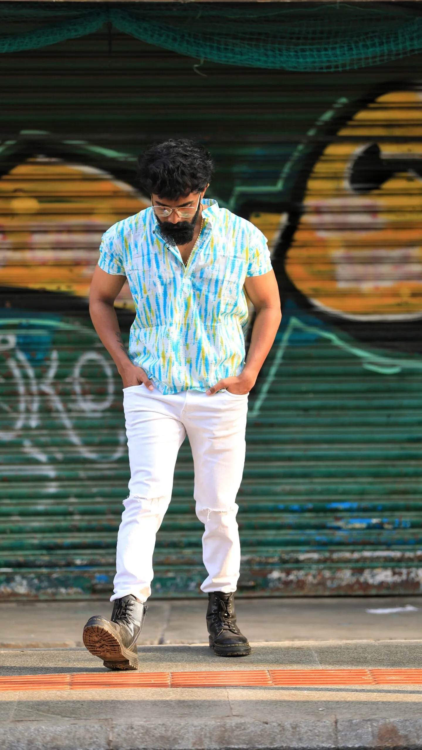 Tie Dye Printed Cotton Short Kurta for Men