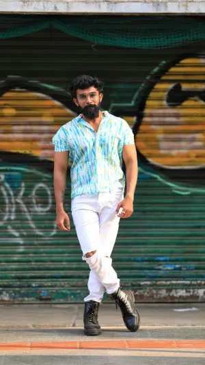 Tie Dye Printed Cotton Short Kurta for Men