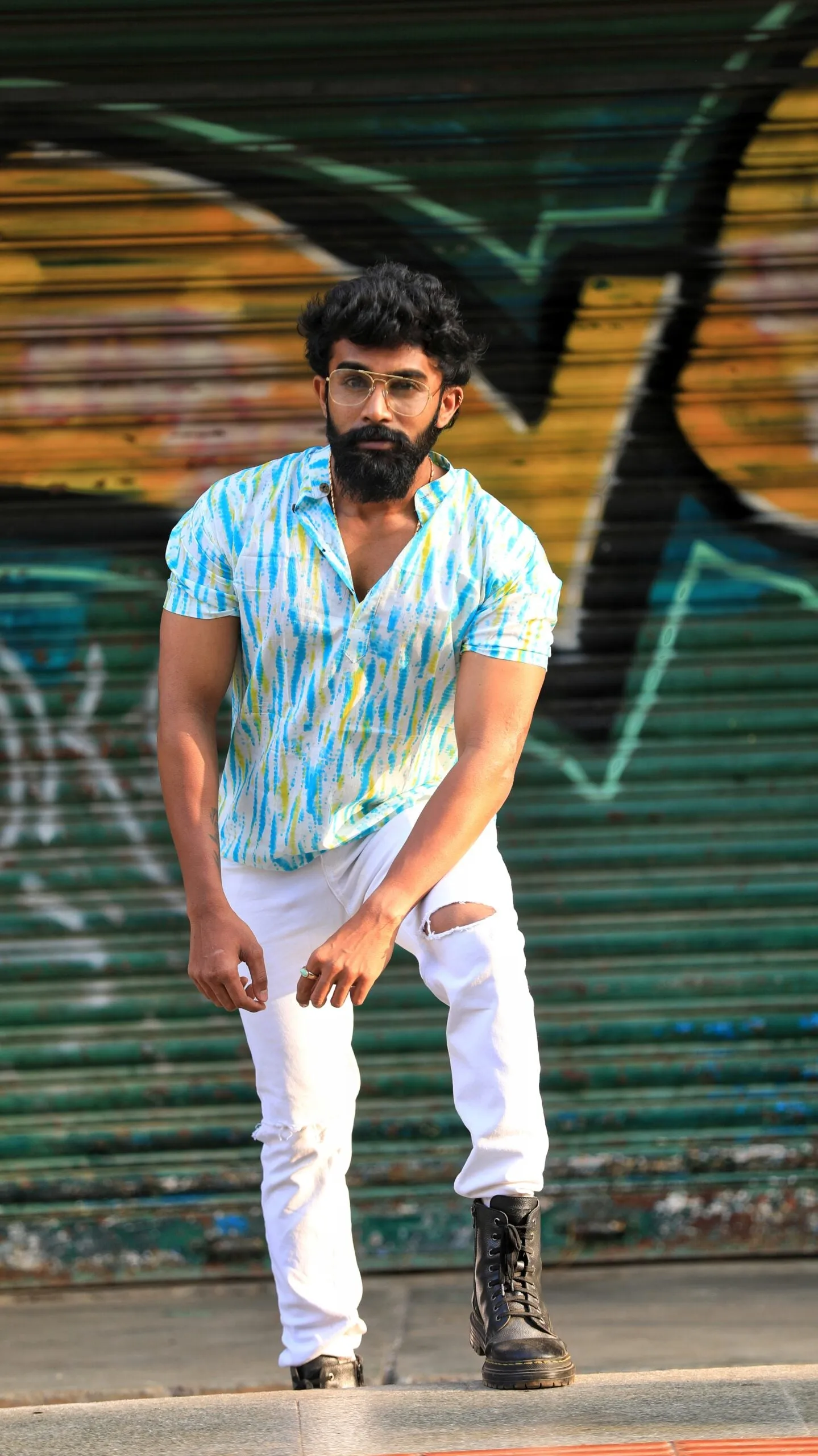 Tie Dye Printed Cotton Short Kurta for Men