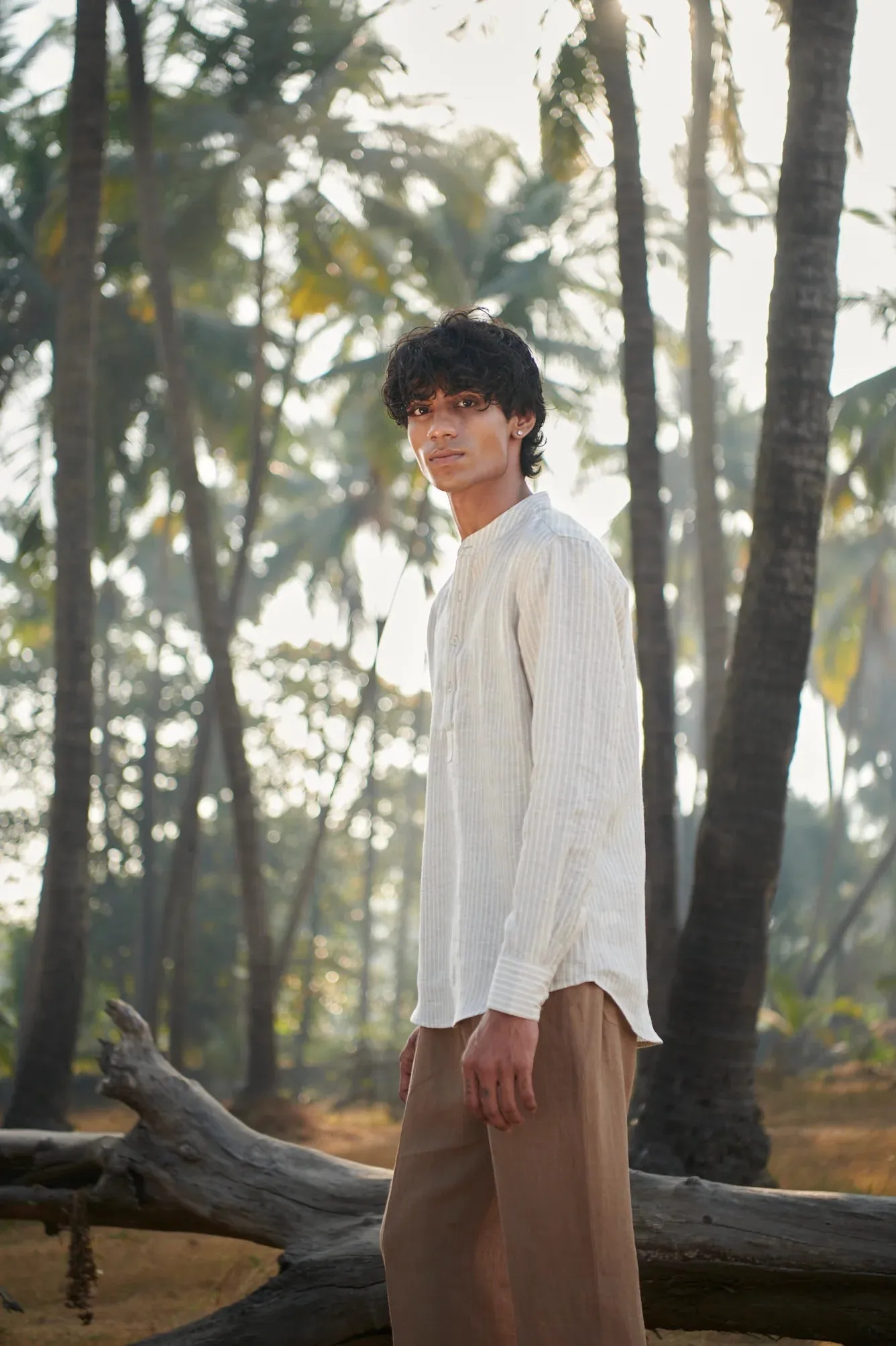 Undyed Pinstripe Linen Men's Shirt Kurta