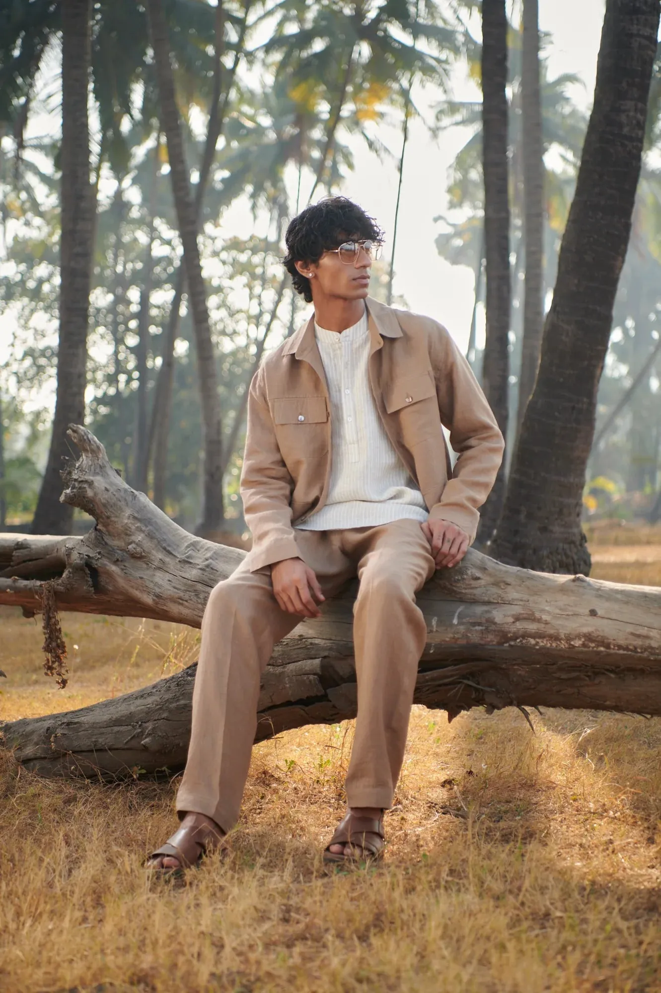 Undyed Pinstripe Linen Men's Shirt Kurta