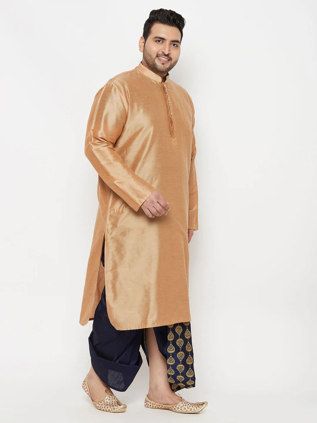 VASTRAMAY Men's Rose Gold Kurta And Dhoti Set