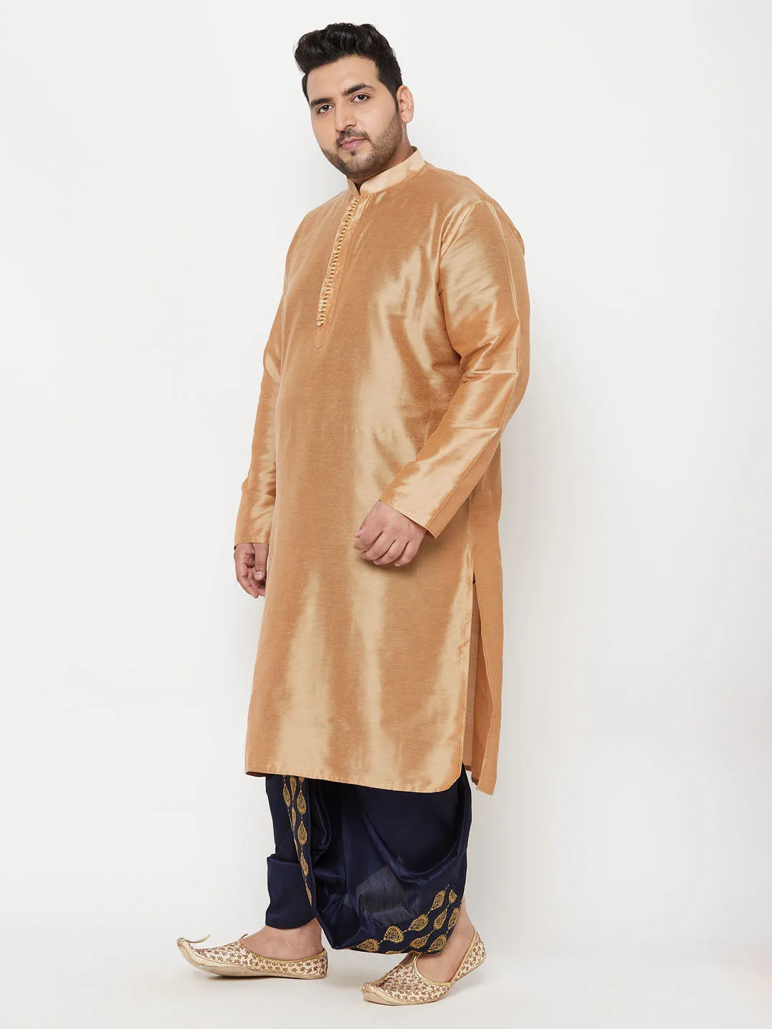 VASTRAMAY Men's Rose Gold Kurta And Dhoti Set