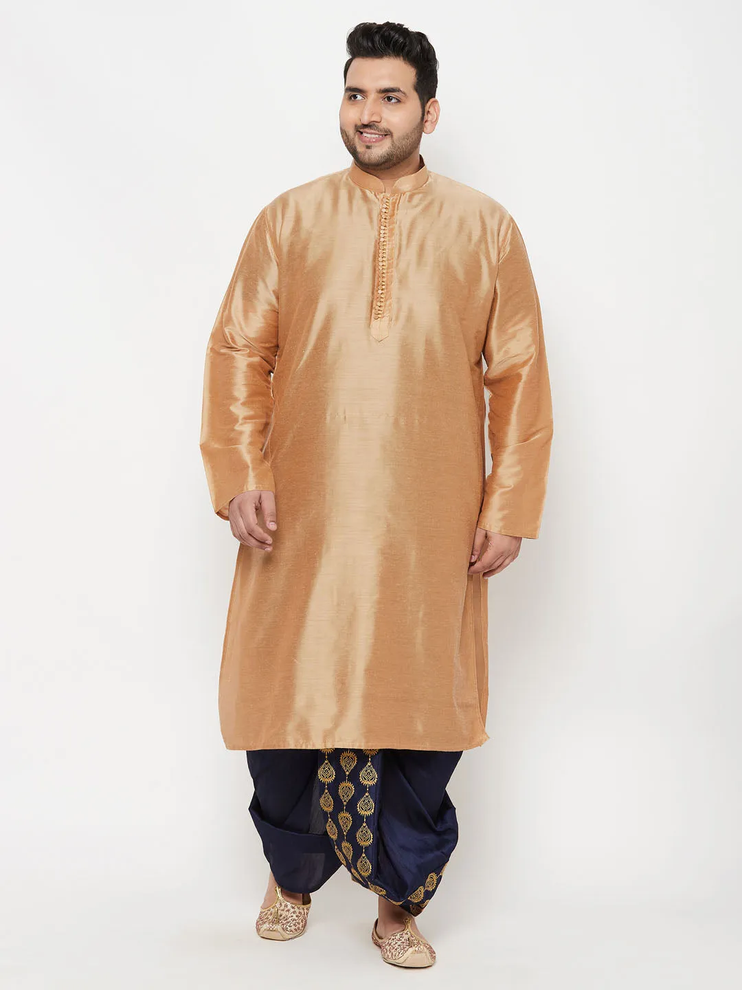 VASTRAMAY Men's Rose Gold Kurta And Dhoti Set