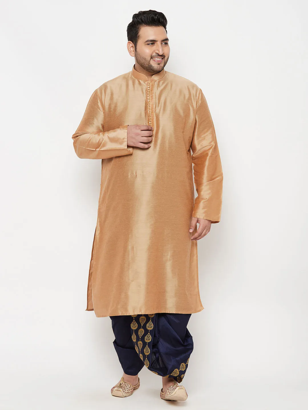 VASTRAMAY Men's Rose Gold Kurta And Dhoti Set