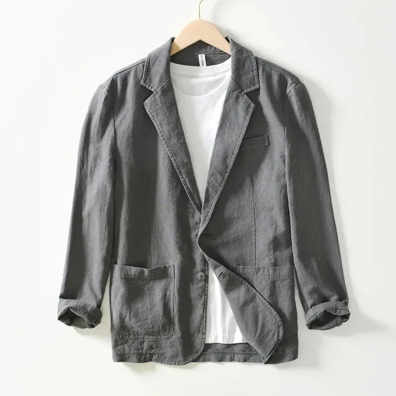 White Cotton Linen Suit Coat Men's Spring Summer Pure Color Slim Casual Business Thin Mens Blazer Jacket Comfortable Breathable