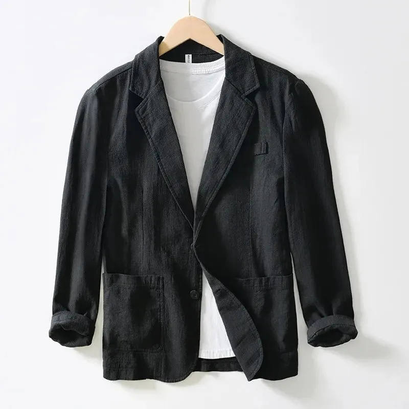 White Cotton Linen Suit Coat Men's Spring Summer Pure Color Slim Casual Business Thin Mens Blazer Jacket Comfortable Breathable