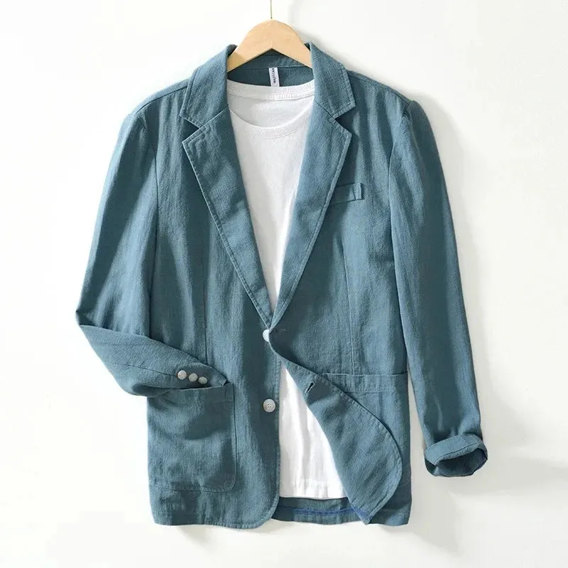 White Cotton Linen Suit Coat Men's Spring Summer Pure Color Slim Casual Business Thin Mens Blazer Jacket Comfortable Breathable