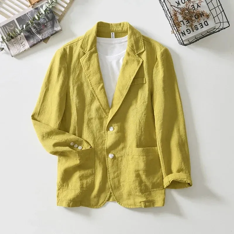 White Cotton Linen Suit Coat Men's Spring Summer Pure Color Slim Casual Business Thin Mens Blazer Jacket Comfortable Breathable
