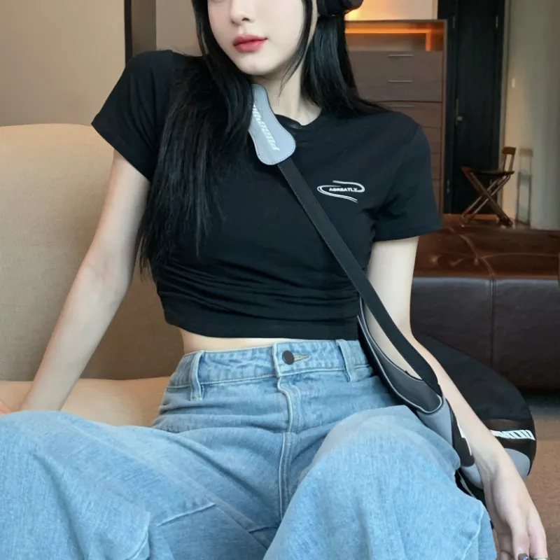 Women's Simple Sexy Solid Color Cropped Tee
